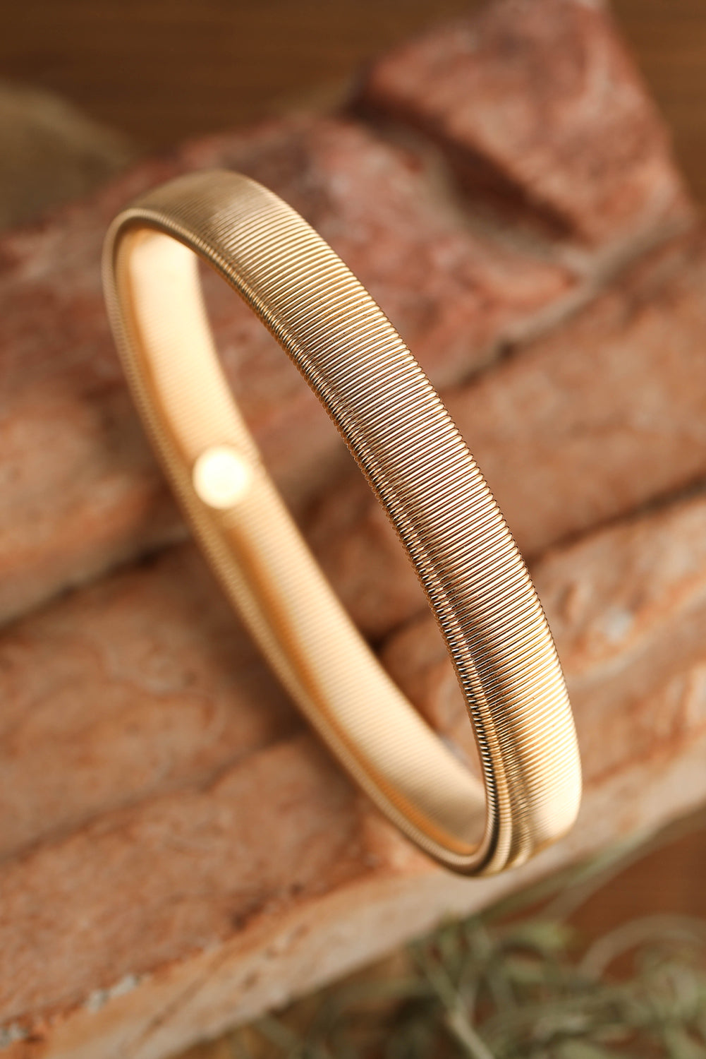 Gold Stretchy Plated Metal Wide Bangle