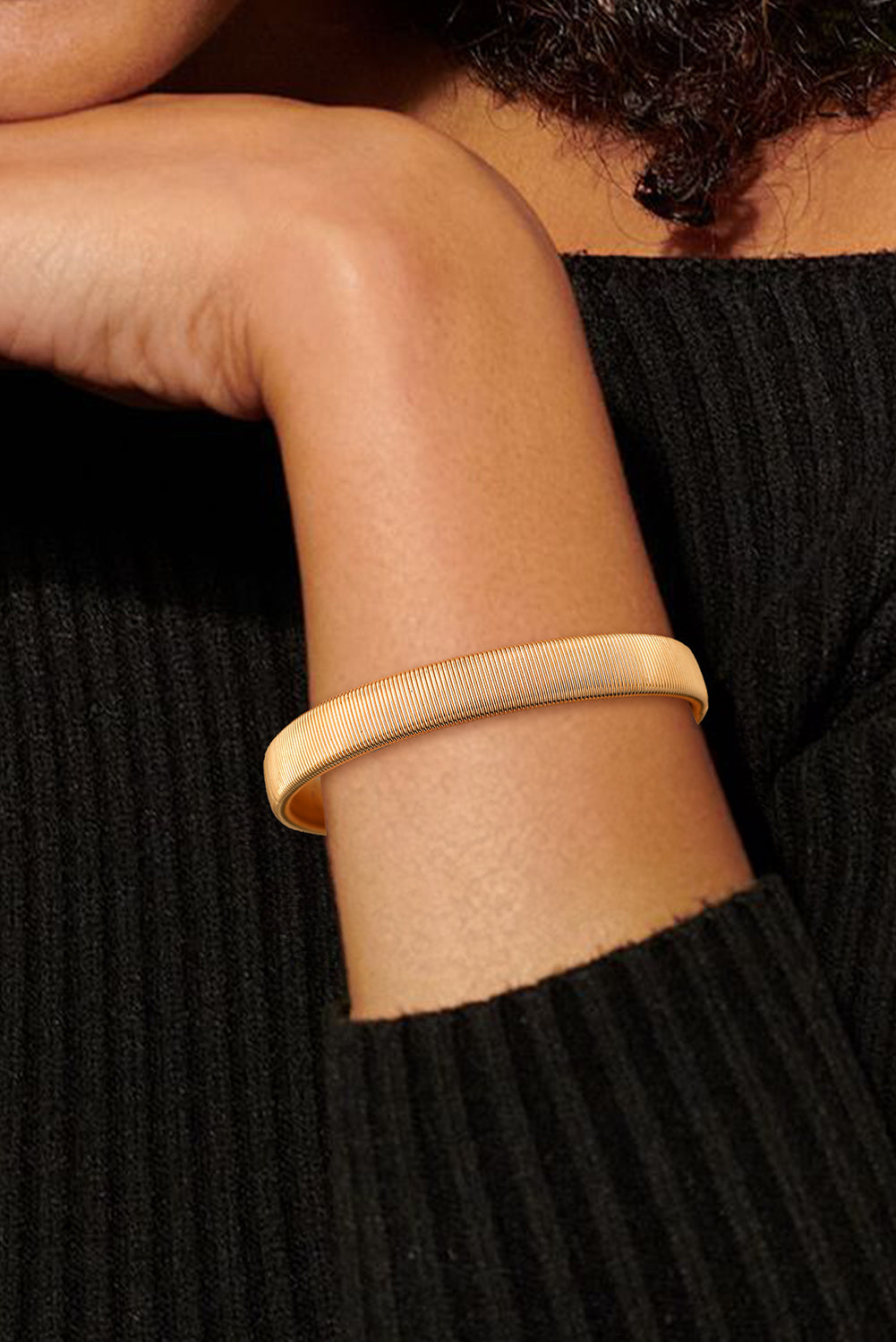 Gold Stretchy Plated Metal Wide Bangle