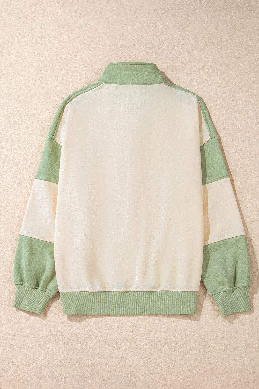 Laurel Green Colorblock Patchwork Buttoned Collar Kangaroo Pocket Sweatshirt