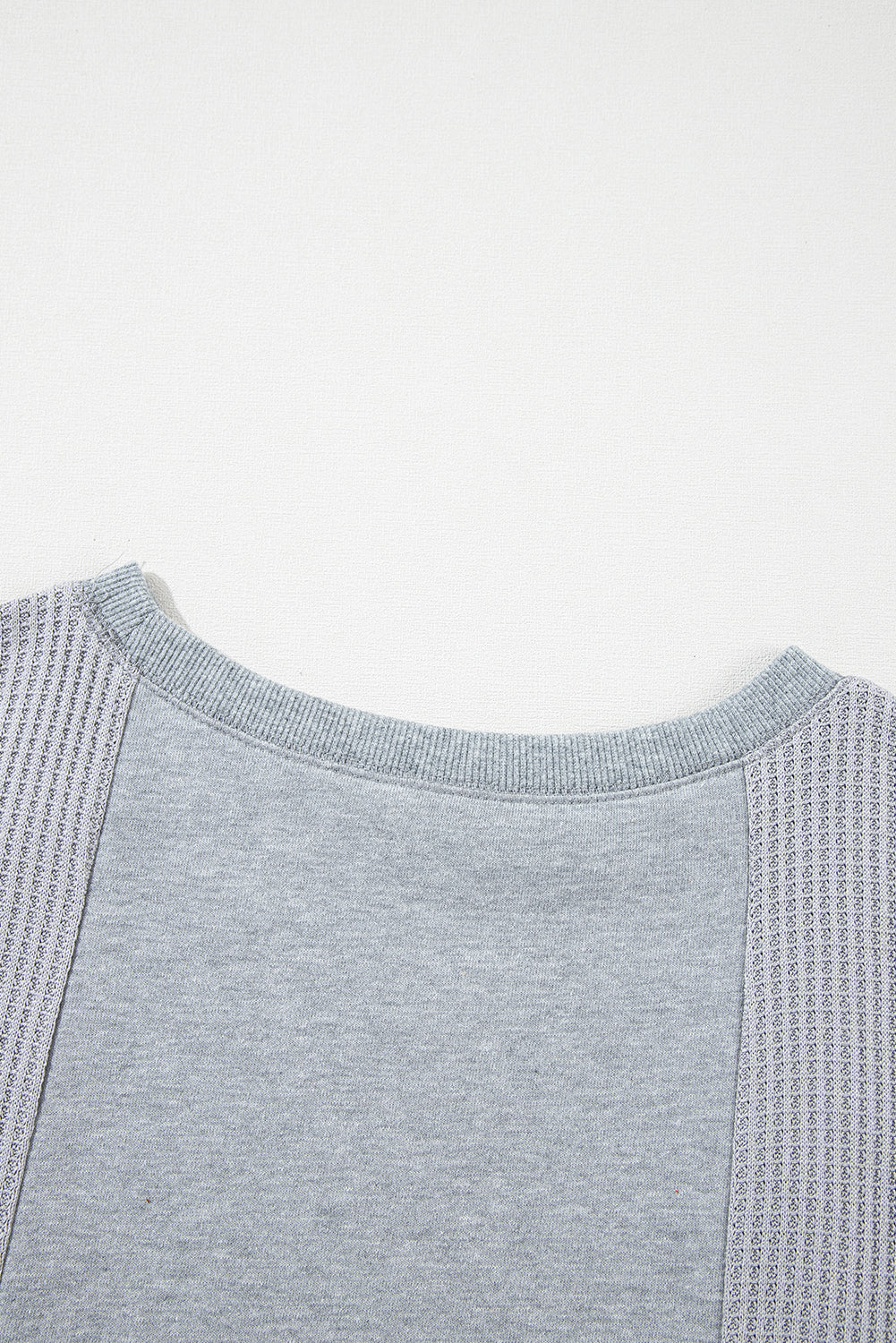 Light Grey Waffle Patchwork Long Sleeve Raw Hem Pullover Top