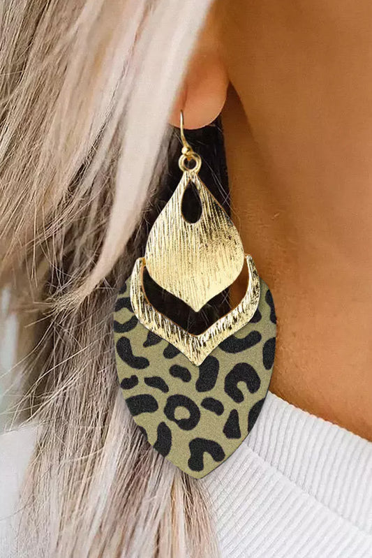 Leopard Leopard Hollow Out Leave Shape Drop Earrings