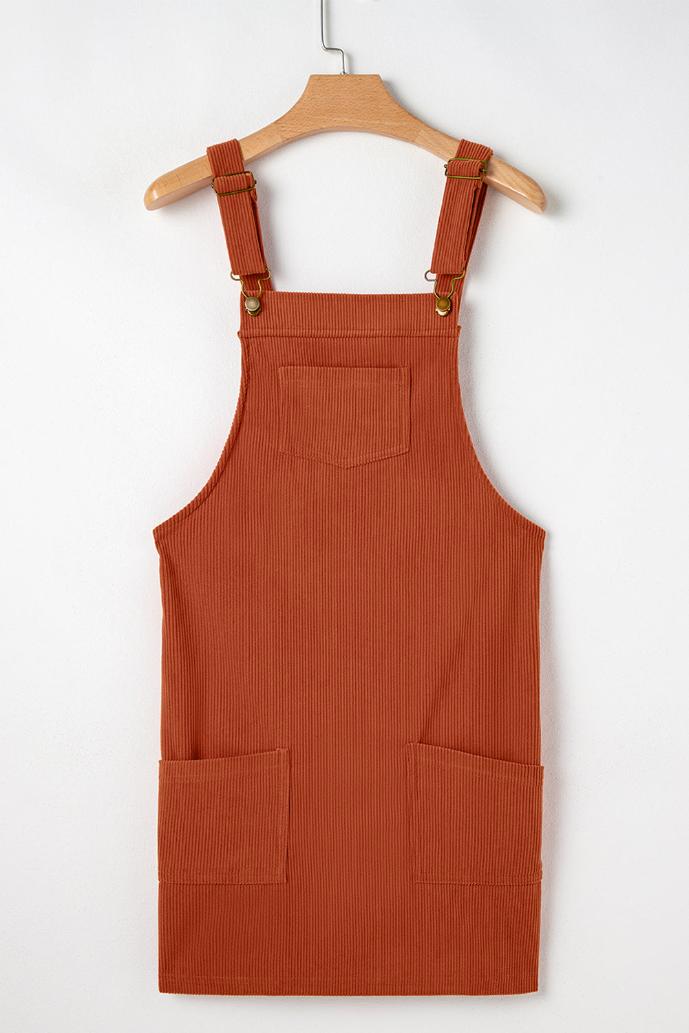 Cinnamon Solid Front Pockets Sleeveless Corduroy Overall Dress