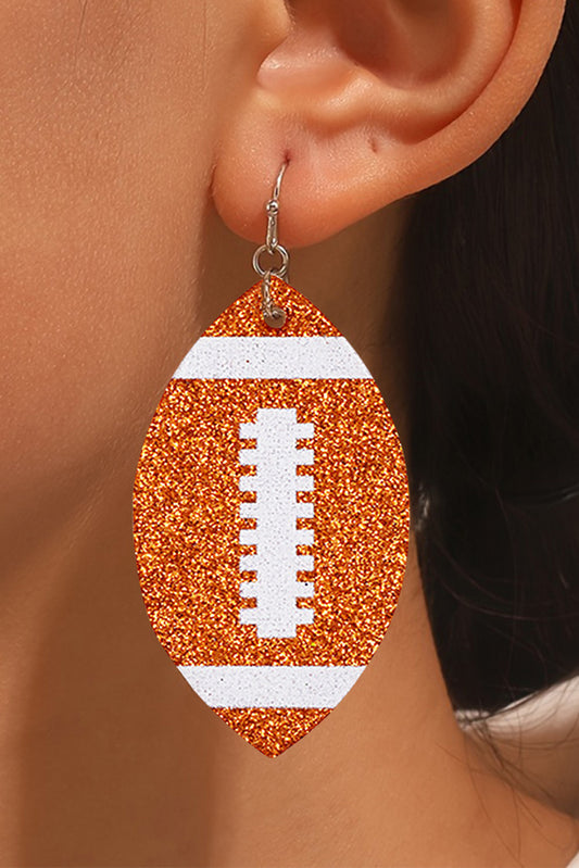 Grapefruit Orange Sequin Rugby Football Drop Earrings